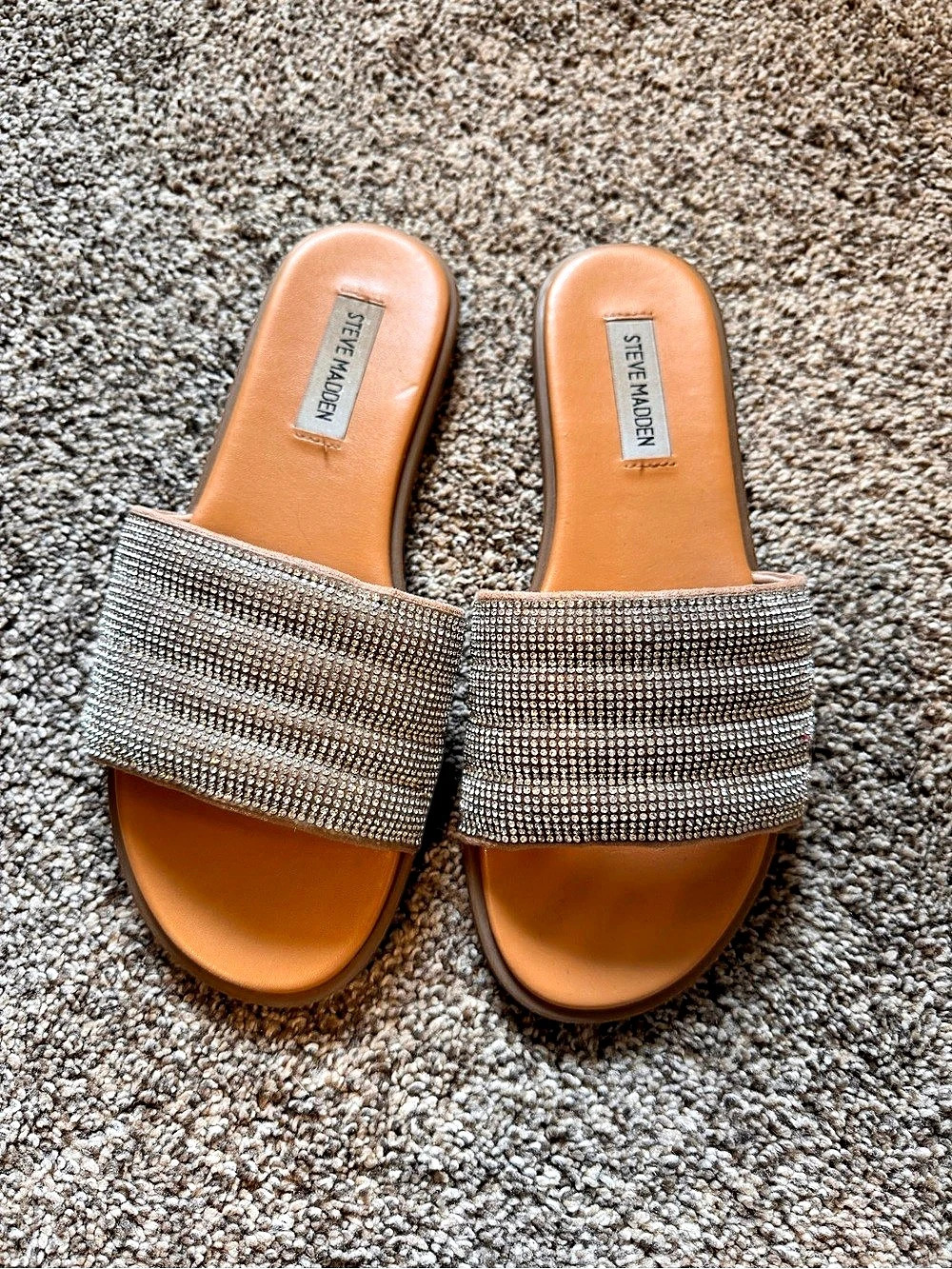 Steve Madden Milina Rhinestone Slide Sandal Sandals Brown & Silver US 7.5